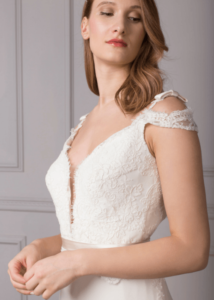 Elegant lace cap sleeved silk bridal gown