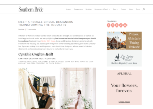 Article featuring independent wedding dress designer cynthia grafton-holt